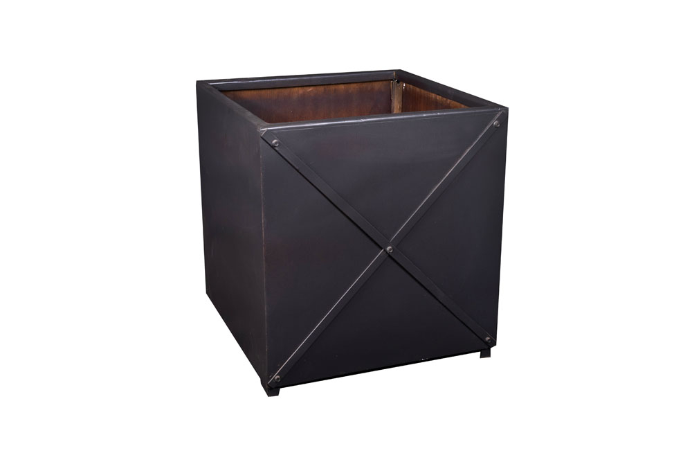 CACHEPÔ DE MADEIRA QUADRADO DETALHE EM X CINZA