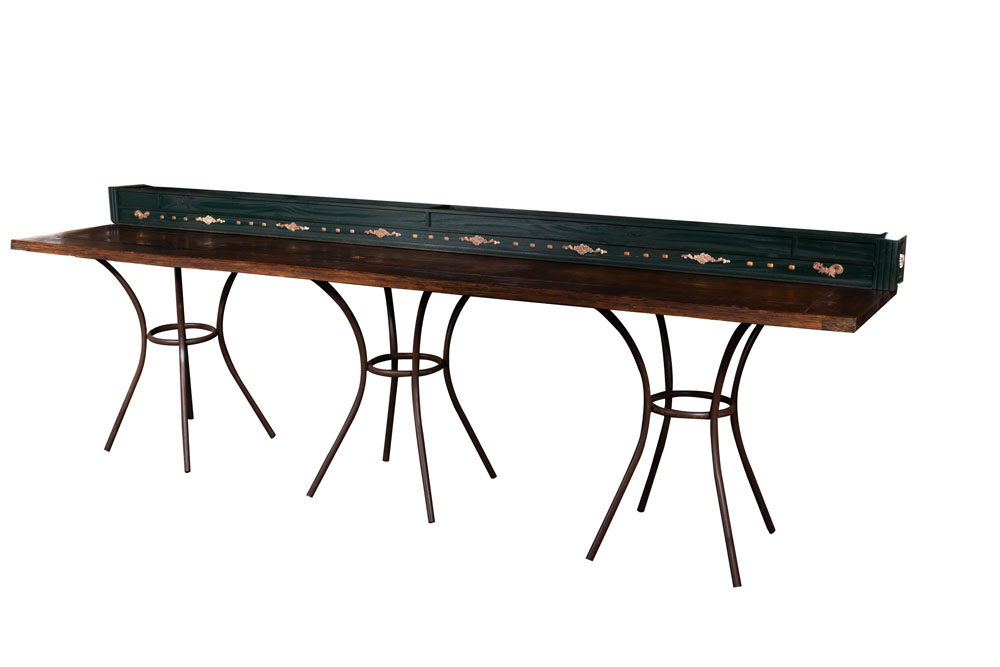 MESA IMBUIA COM FLOREIRA E PÉ DE FERRO