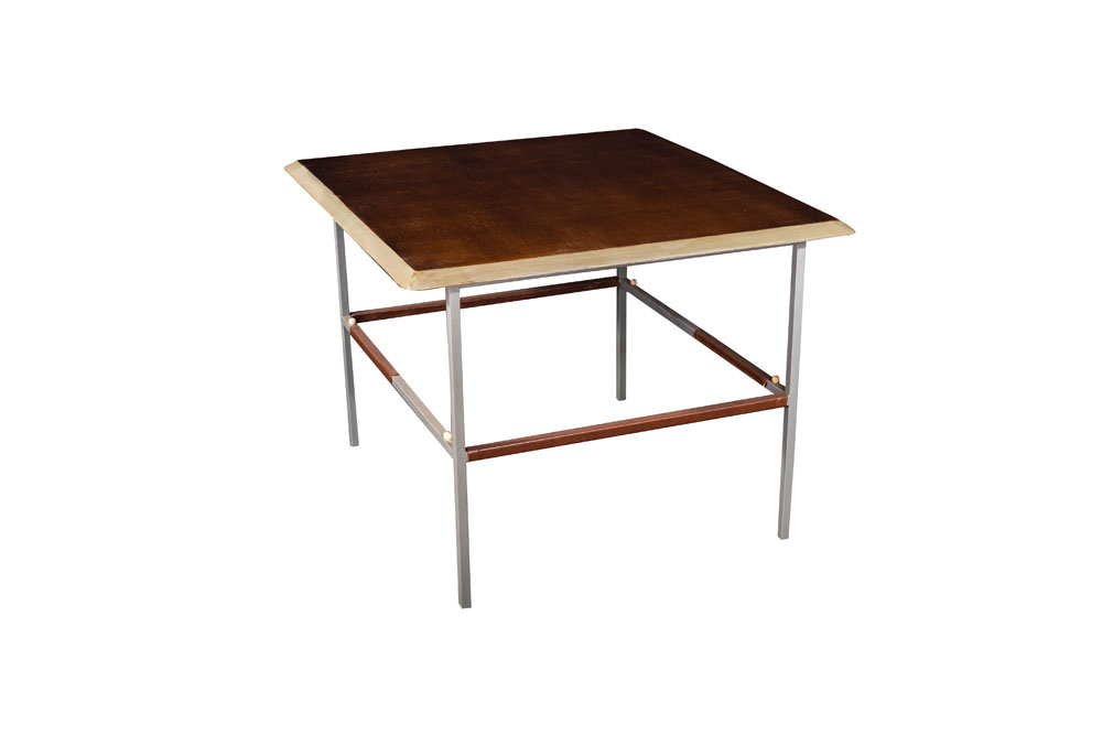 MESA DE CANTO TAMPO MADEIRA DE FERRO COM PÉ DETALHE EM COURO