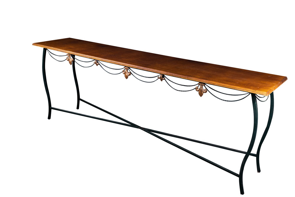 APARADOR COLONIAL TAMPO MADEIRA E PÉ DE FERRO